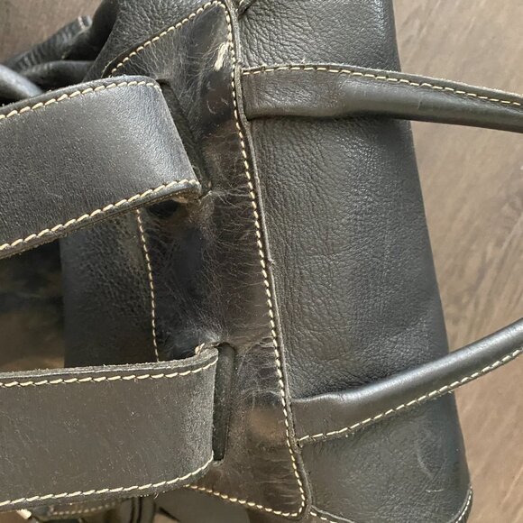 VINTAGE ROOTS LEATHER BACKPACK BLACK PREOWNED - Picture 4 of 16